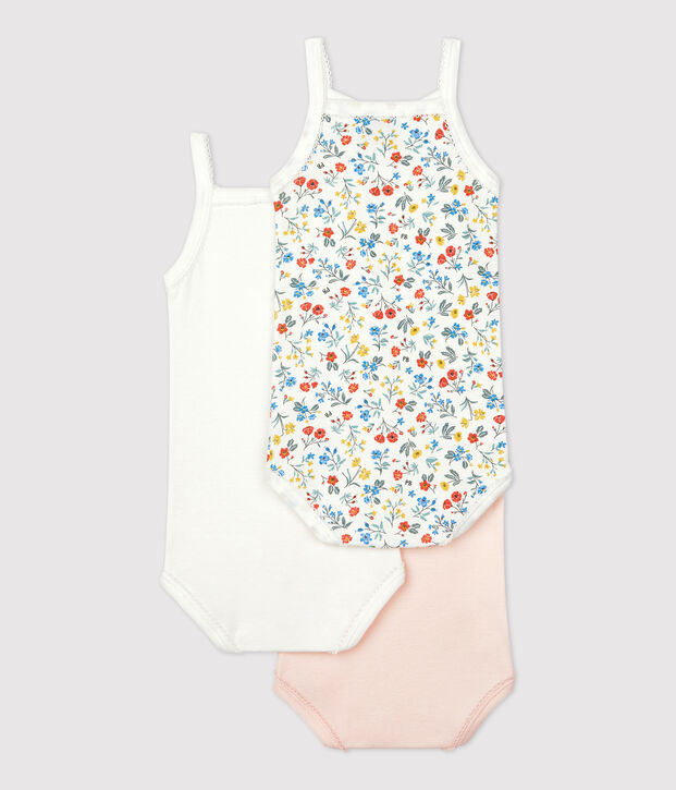 Lot de 3 bodies fleuris bretelles b&eacute;b&eacute; en coton multicouleur