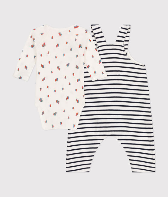 Ensemble salopette et body en coton bébé blanc MARSHMALLOW/bleu SMOKING