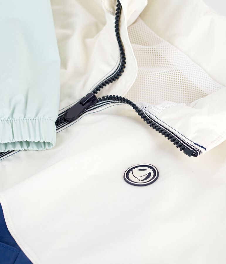 Coupe-vent enfant avec capuche r&eacute;tractable &eacute;cru/multicouleur