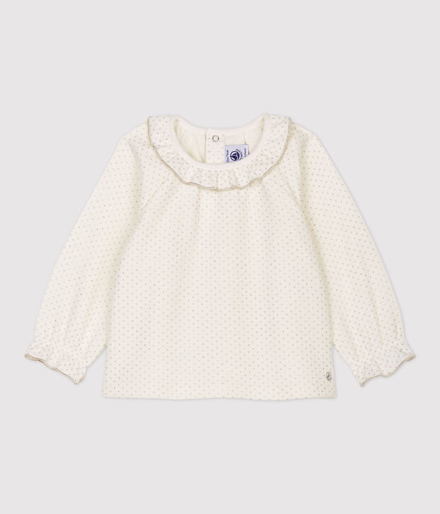 Blouse en coton b&eacute;b&eacute;. blanc/gris