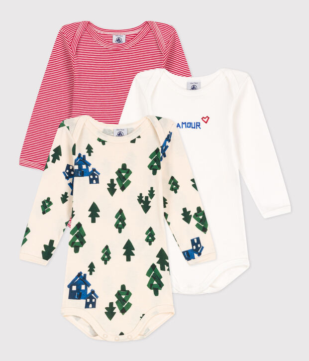 Lot de 3 bodies manches longues sapins b&eacute;b&eacute; en coton multicouleur
