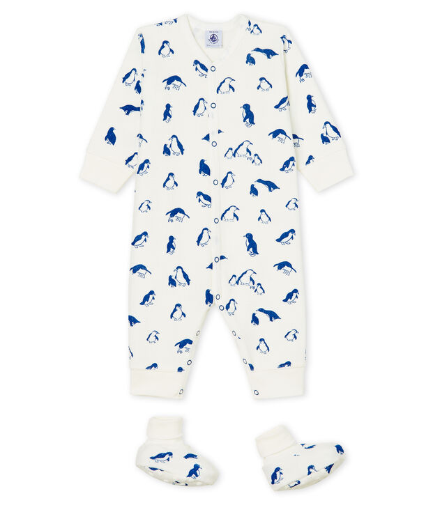 Ensemble nuit b&eacute;b&eacute; en bouclette &eacute;ponge gratt&eacute;e extra chaude blanc/bleu