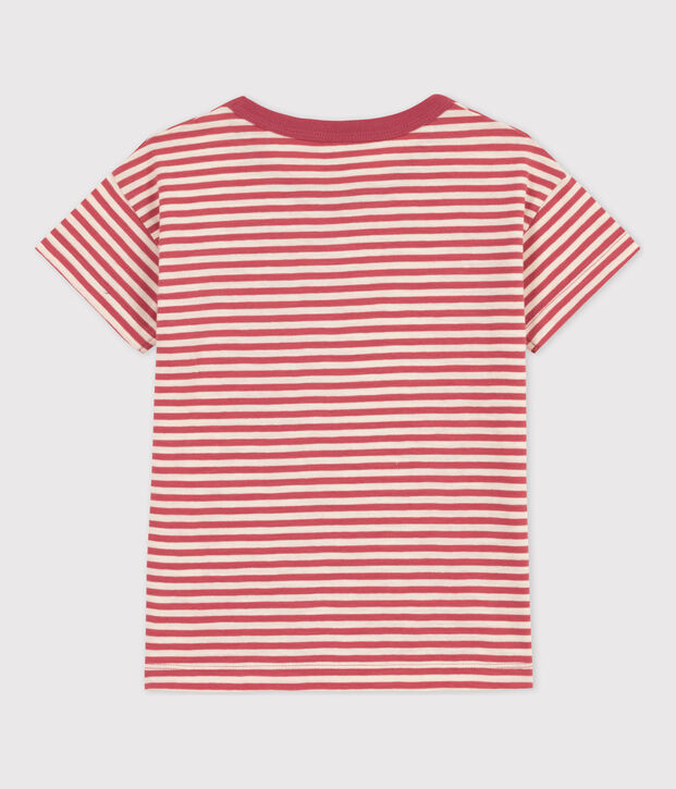 Tee-shirt ray&eacute; en coton enfant gar&ccedil;on rose/&eacute;cru