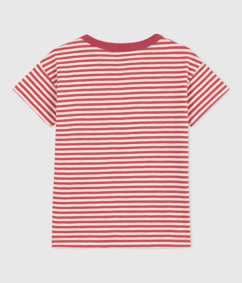 Tee-shirt ray&eacute; en coton enfant gar&ccedil;on rose/&eacute;cru