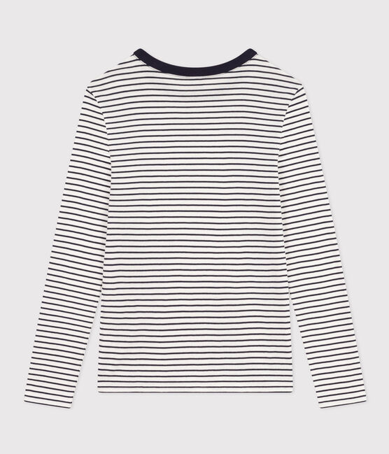 Tee-shirt l'Iconique manches longues en coton rayé femme blanc MARSHMALLOW/bleu SMOKING