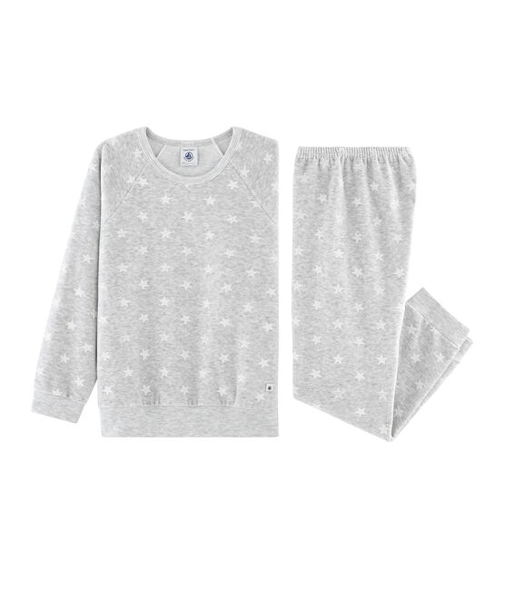 Pyjama petite fille en velours gris BELUGA/blanc MARSHMALLOW