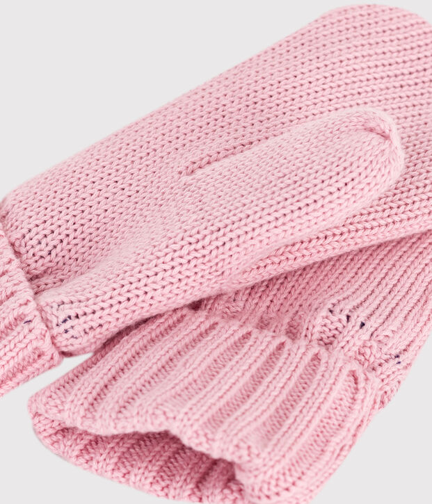 Moufles enfant en tricot doubl&eacute; en polaire rose
