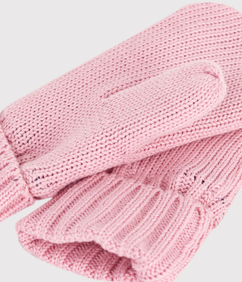Moufles enfant en tricot doubl&eacute; en polaire rose CHARME