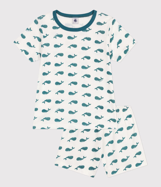 Pyjama short enfant en coton imprimé baleines vert MARSHMALLOW/ DRAGONFLY