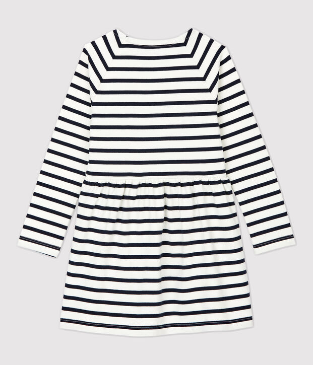 Robe manches longues en coton enfant fille blanc/bleu
