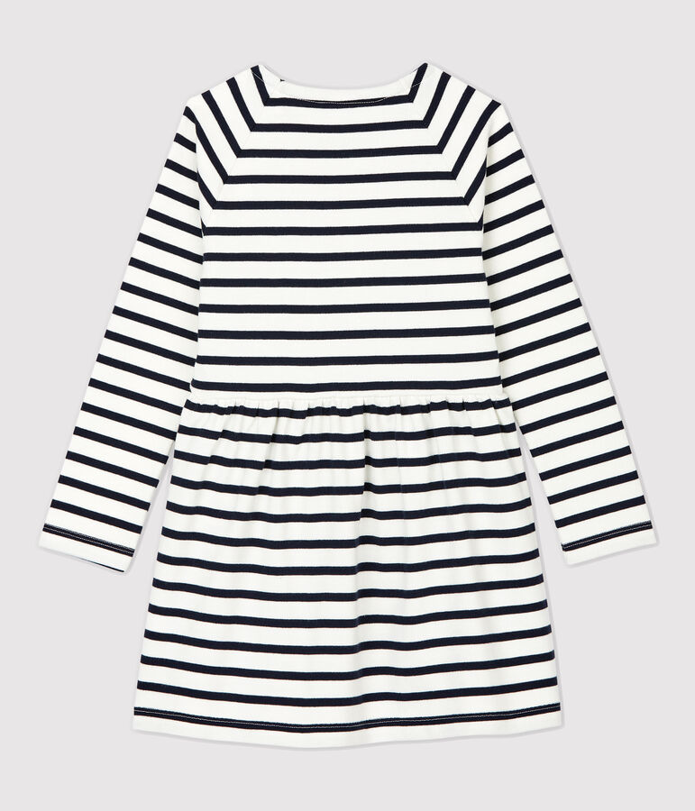 Robe manches longues en coton enfant fille blanc MARSHMALLOW/bleu SMOKING