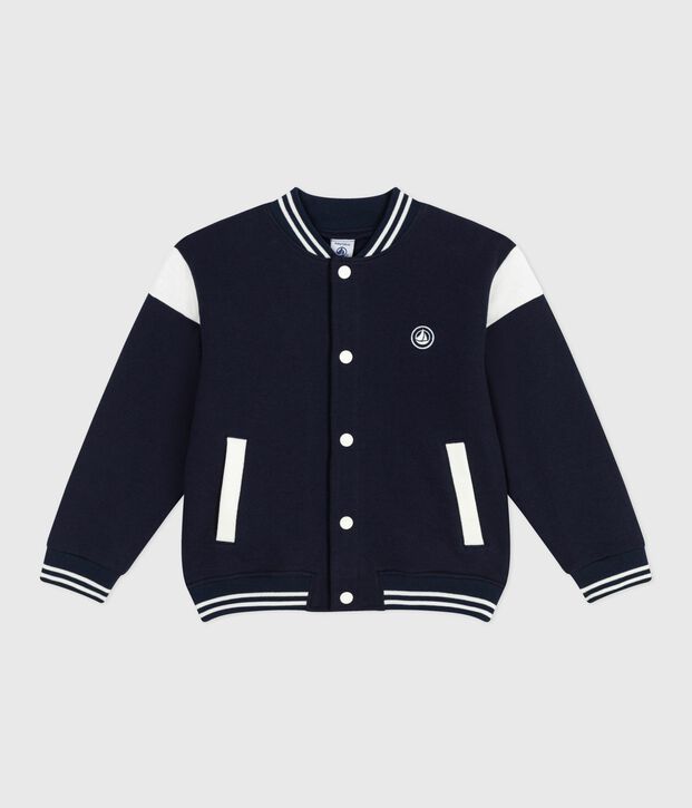 Veste teddy enfant en coton uni bleu marine