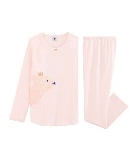 Pyjama petite fille en côte rose FLEUR