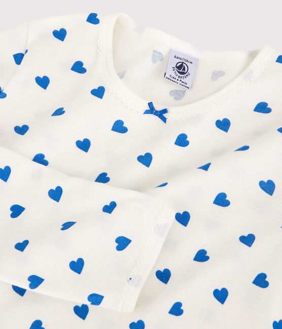 Pyjama cœurs bleus petite fille en coton blanc MARSHMALLOW/bleu BRASIER