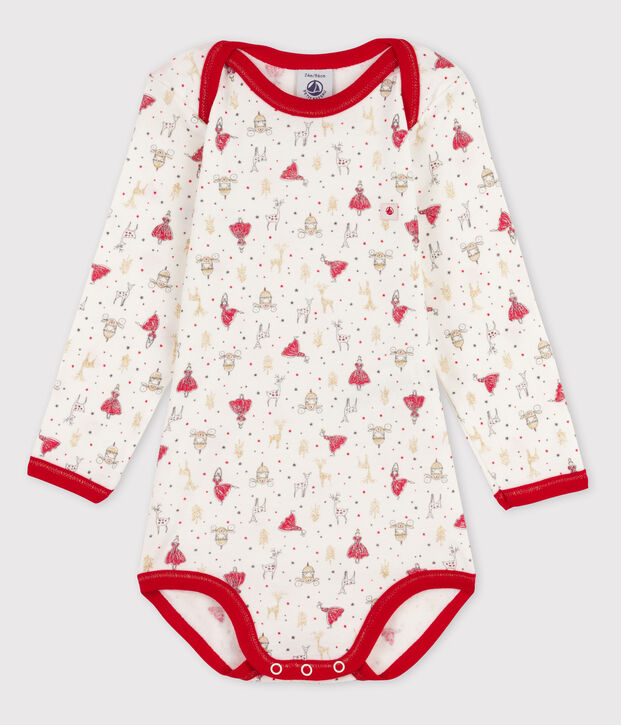 Body manches longues b&eacute;b&eacute; fille blanc/rouge