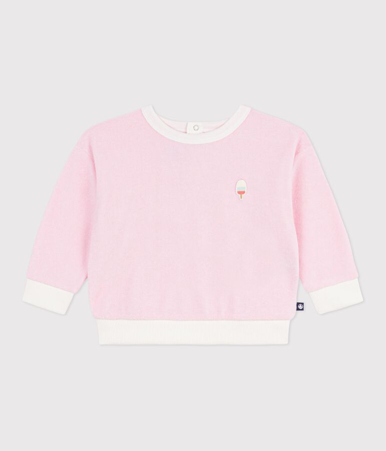 Sweatshirt &agrave; capuche b&eacute;b&eacute; en coton, uni et badge glace rose