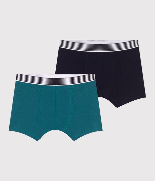 Lot de 2 boxers enfant en coton et &eacute;lasthanne uni multicouleur
