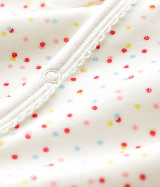 Dors-bien sans pieds &agrave; pois b&eacute;b&eacute; fille en coton biologique blanc/multicouleur