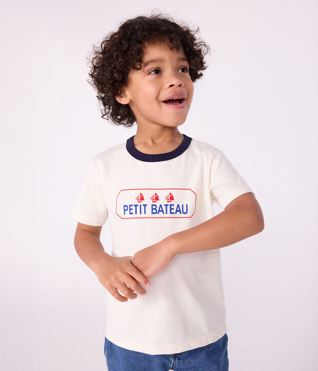 Tee-shirt enfant &agrave; manches courtes imprim&eacute; blanc cass&eacute;