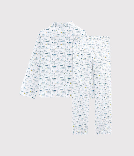 Pyjama petit garçon en toile blanc MARSHMALLOW/bleu SHADOW