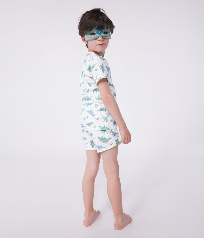 Pyjama short d&eacute;guisement enfant en coton imprim&eacute; dinosaures blanc MARSHMALLOW/blanc MULTICO