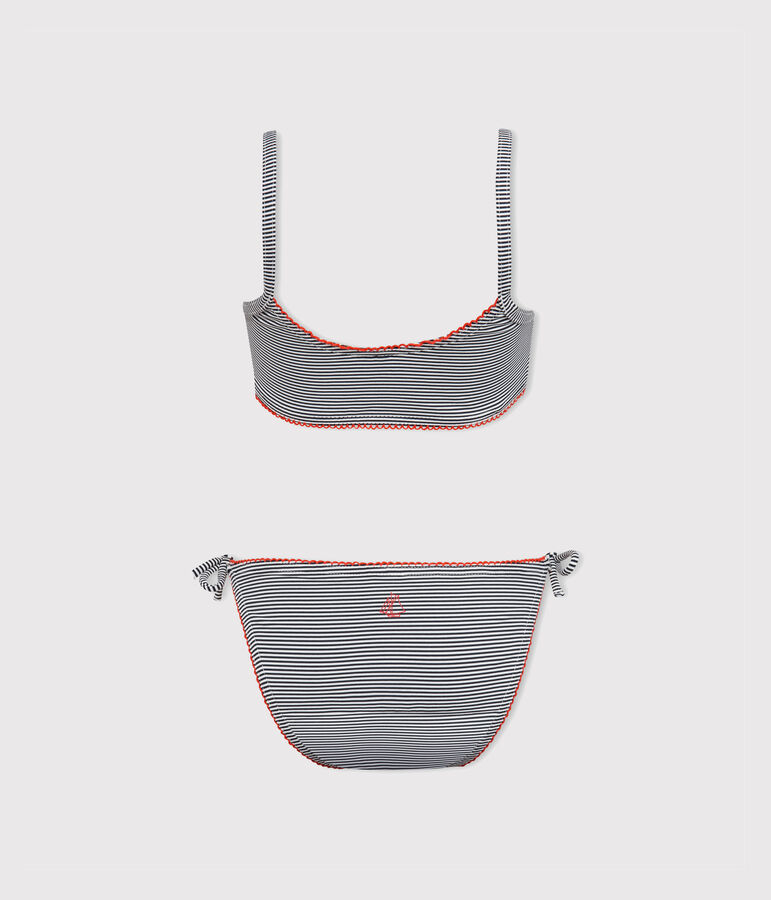 Maillot de bain 2 pi&egrave;ces fille bleu ABYSSE/blanc LAIT