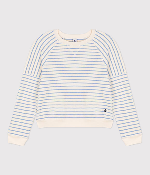 Sweatshirt en coton Femme &eacute;cru/bleu