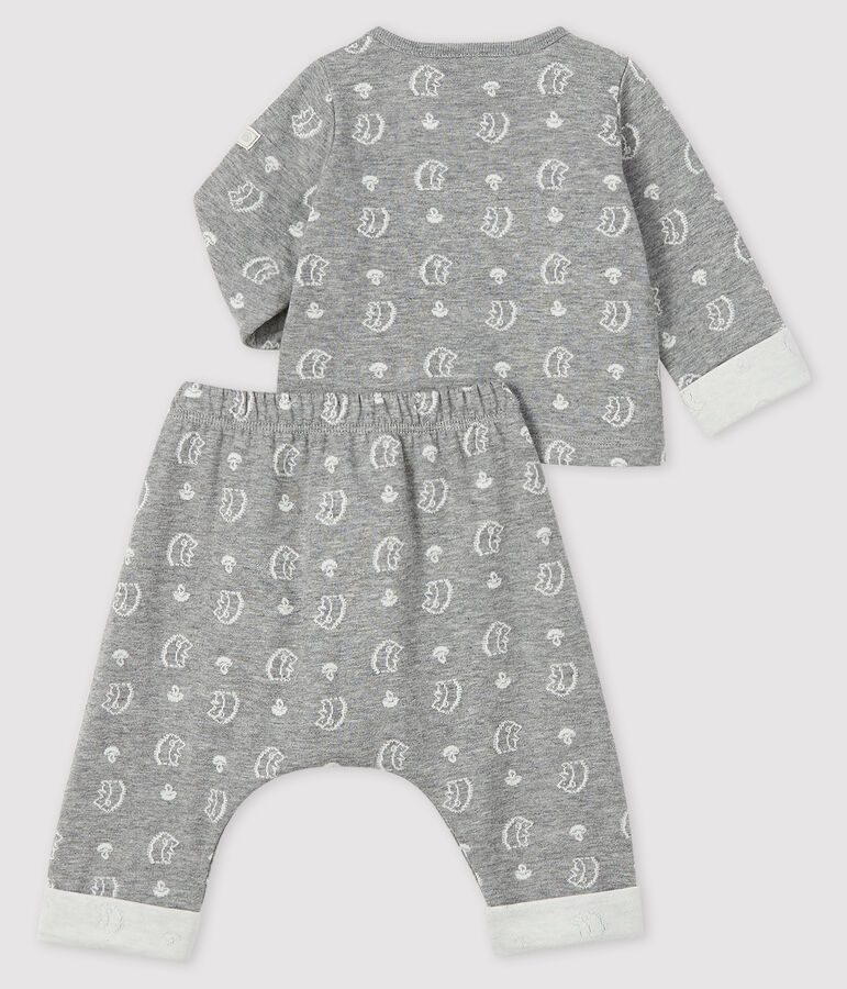 Ensemble 2 pi&egrave;ces jacquard b&eacute;b&eacute; en tubique gris/blanc
