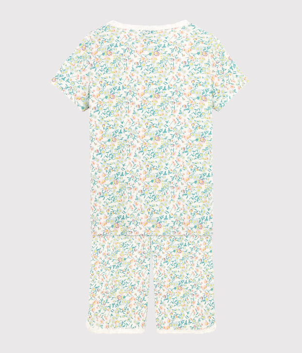 Pyjacourt petite fille en c&ocirc;te blanc/multicouleur
