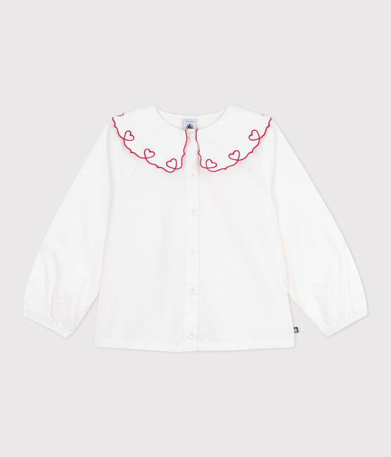 Blouse enfant en popeline de coton manches longues unie blanc ECUME