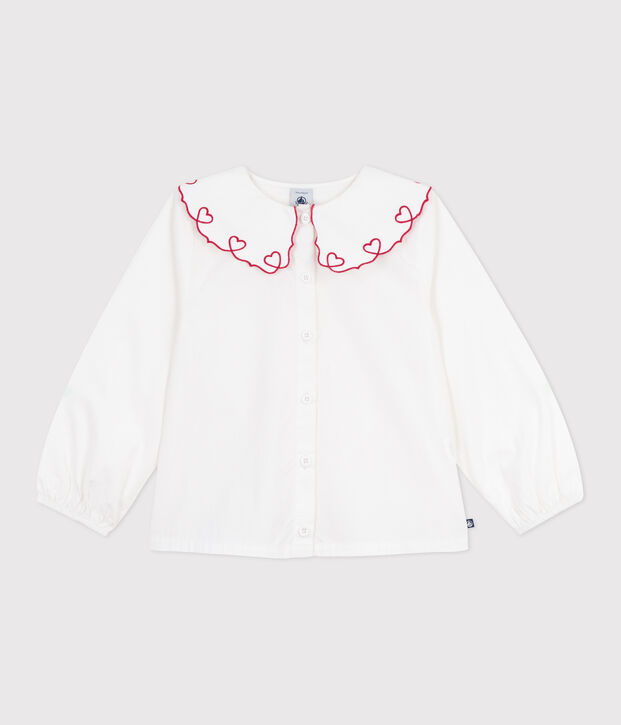 Blouse enfant en popeline de coton manches longues unie blanc