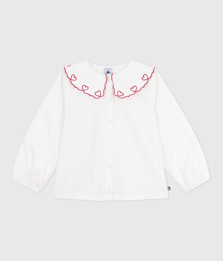 Blouse enfant en popeline de coton manches longues unie blanc ECUME