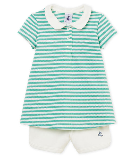 Robe polo manches courtes rayée bébé fille et short variante 1