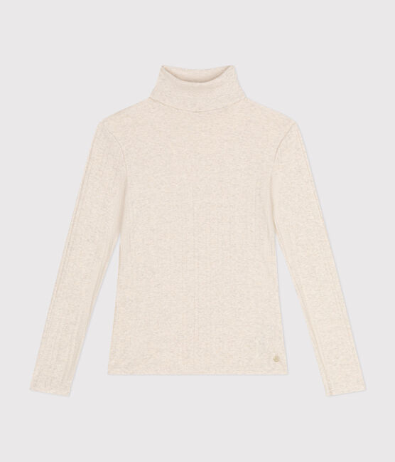 Tee-shirt l'iconique col roulé en côte fantaisie femme beige MONTELIMAR CHINE