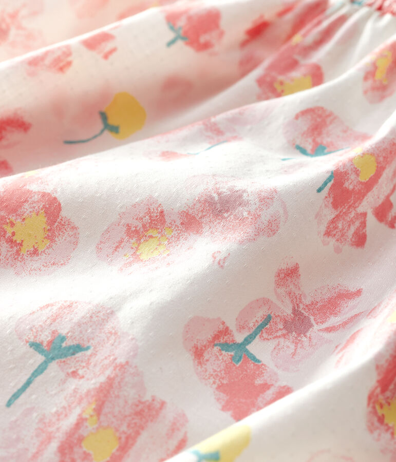 Combinaison courte en popeline b&eacute;b&eacute; fille blanc MARSHMALLOW/blanc MULTICO