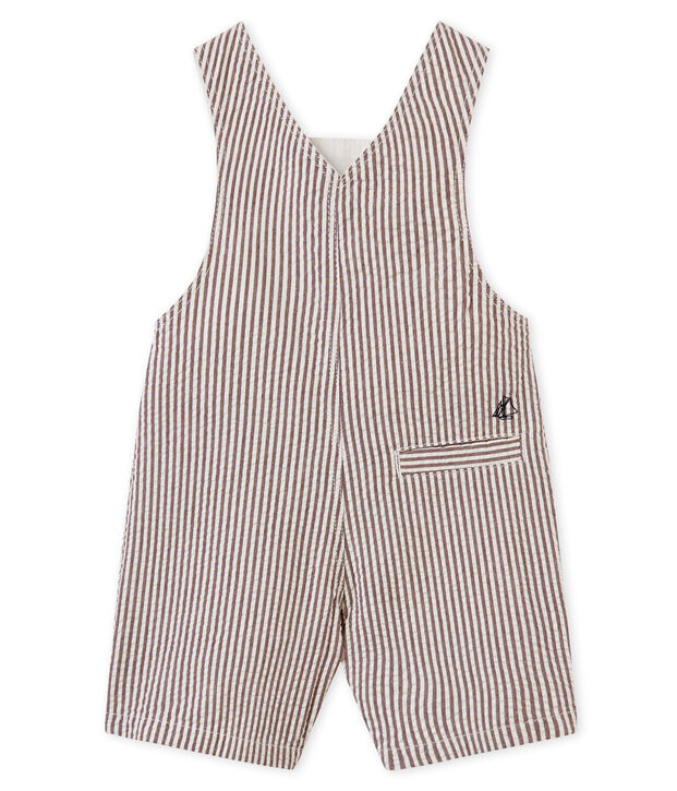 Salopette courte b&eacute;b&eacute; gar&ccedil;on ray&eacute;e marron/blanc