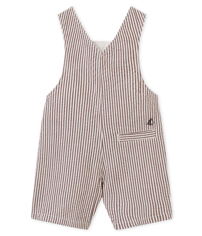 Salopette courte b&eacute;b&eacute; gar&ccedil;on ray&eacute;e marron/blanc