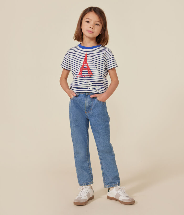 Tee-shirt manches courtes en jersey enfant blanc/bleu