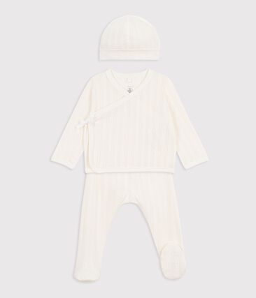 Ensemble long 3 pièces bébé en coton ajouré et son bonnet (Petit Bateau) - Image 4