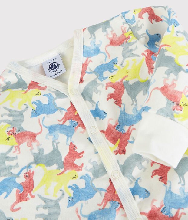 Ensemble nuit chats color&eacute;s b&eacute;b&eacute; en molleton blanc/multicouleur