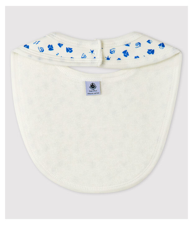 Bavoir b&eacute;b&eacute; en coton biologique blanc/bleu