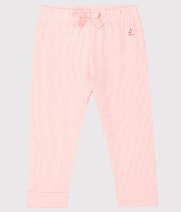 Pantalon b&eacute;b&eacute; fille en maille unie rose