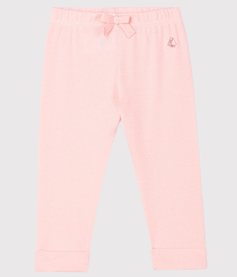 Pantalon b&eacute;b&eacute; fille en maille unie rose MINOIS