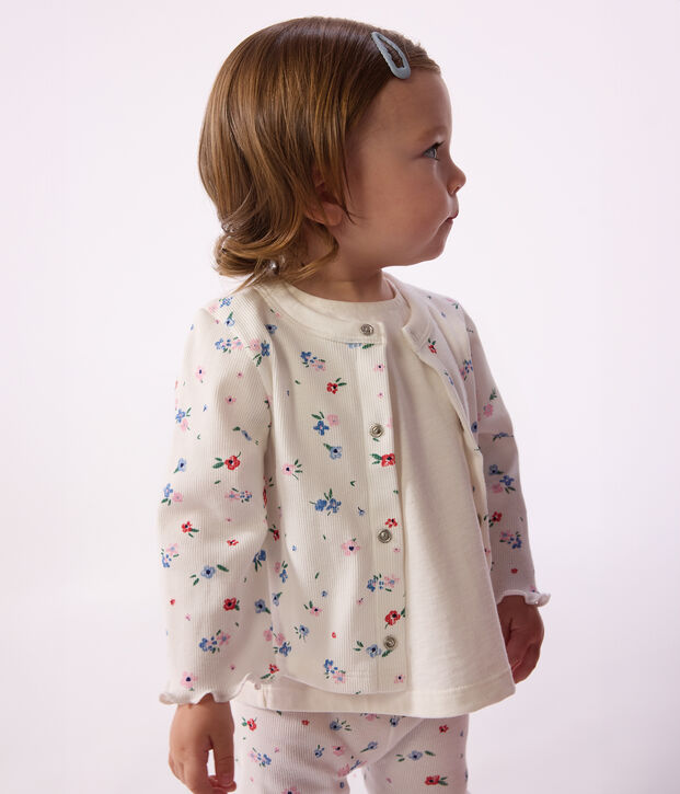 Cardigan b&eacute;b&eacute; en coton imprim&eacute; fleurs blanc/multicouleur
