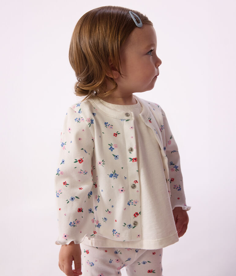 Cardigan b&eacute;b&eacute; en coton imprim&eacute; fleurs blanc MARSHMALLOW/blanc MULTICO