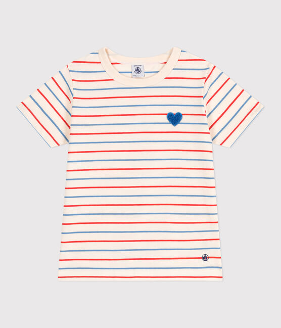Teeshirt enfant en coton manches courtes à rayures et cœur blanc AVALANCHE/ MULTICO