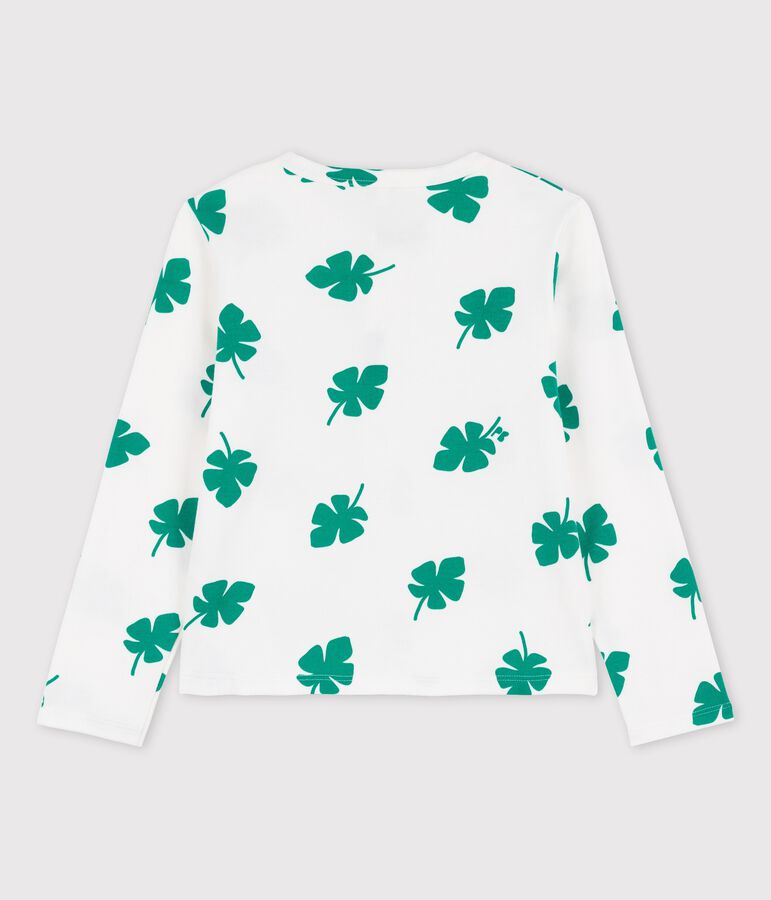 Cardigan imprim&eacute; en molleton enfant fille blanc MARSHMALLOW/vert GAZON