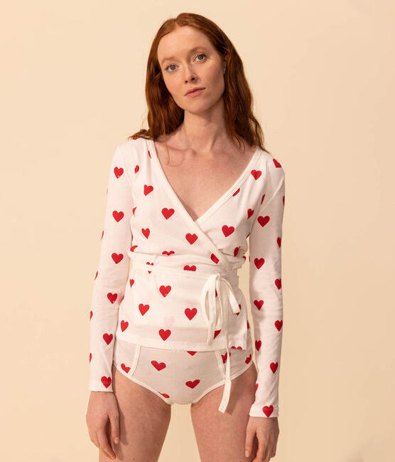 Cache-cœur en coton BIO Femme blanc MARSHMALLOW/rouge TERKUIT