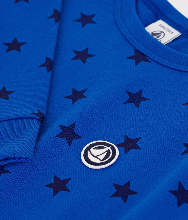 Tee-shirt enfant manches longues en coton imprim&eacute; bleu OLYMPIC+SOIR