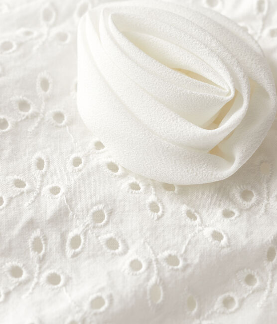 Robe cérémonie en broderie et crêpe enfant fille blanc MARSHMALLOW